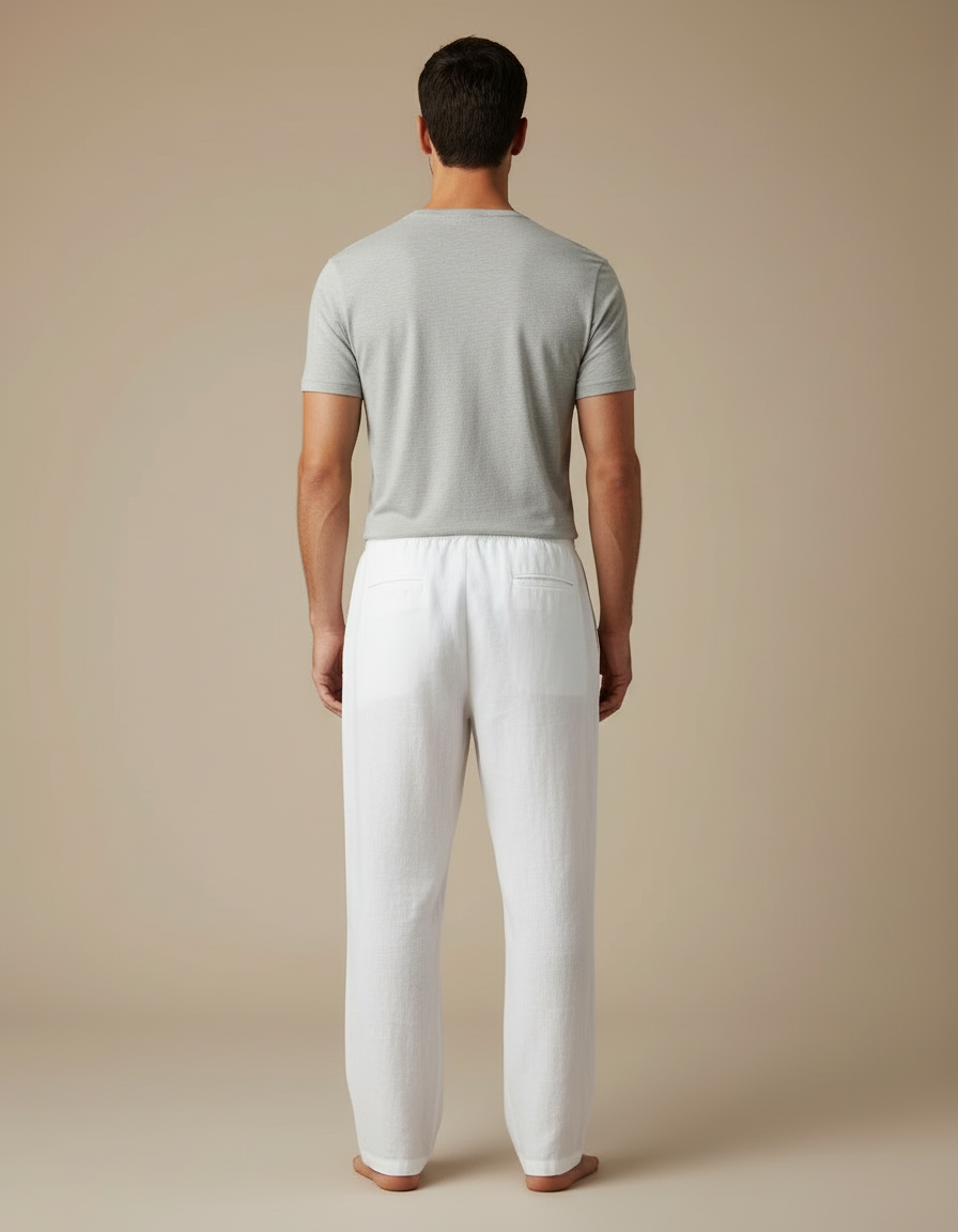 Pantalon Blanc Lin Confortable Décontracté Homme - vue 2