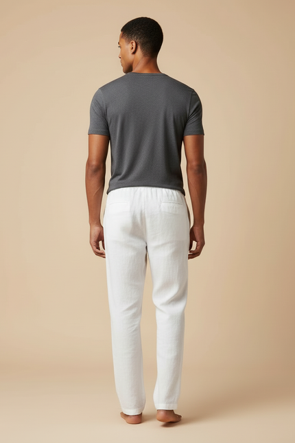 Pantalon Blanc Lin Cordon Léger Homme Décontracté - vue 2