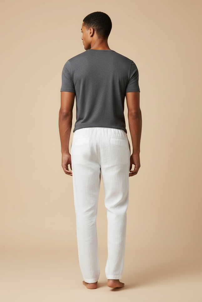 Pantalon Blanc Lin Cordon Léger Homme Décontracté - vue 2
