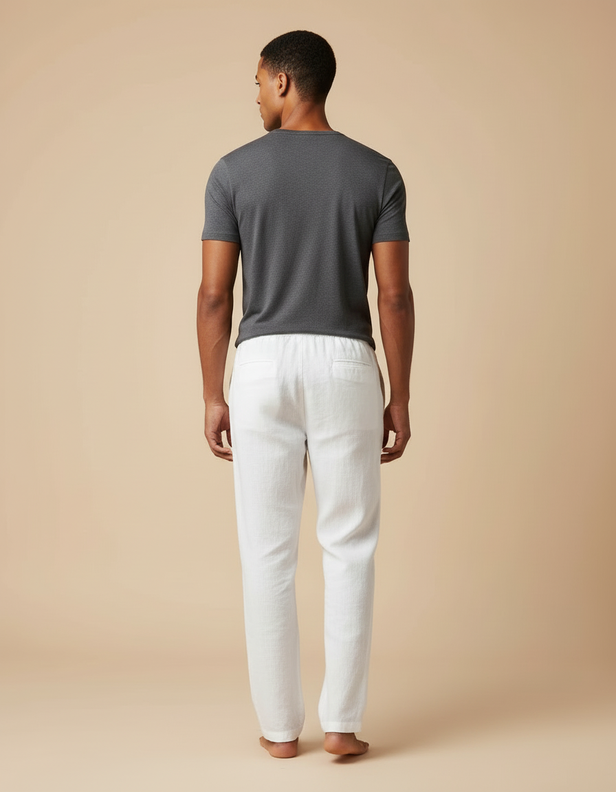 Pantalon Blanc Lin Cordon Léger Homme Décontracté - vue 2