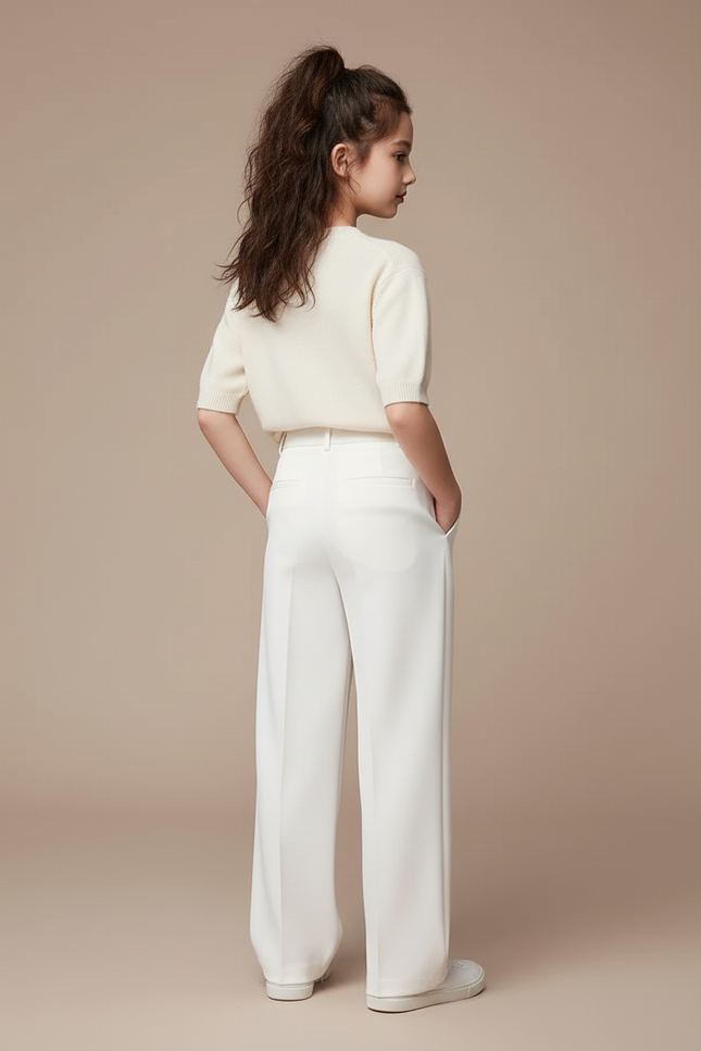Pantalon Blanc Ample Plissé Droit Élégant Enfant - Gabardine - vue 2
