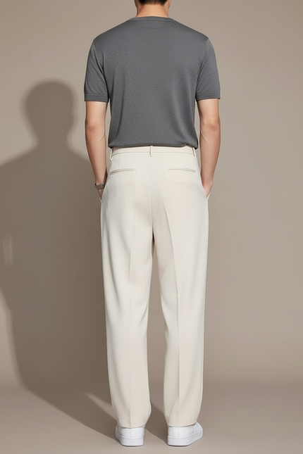 Pantalon Blanc Droit Ample Décontracté Homme Élégant - Beige Polyester - vue 2