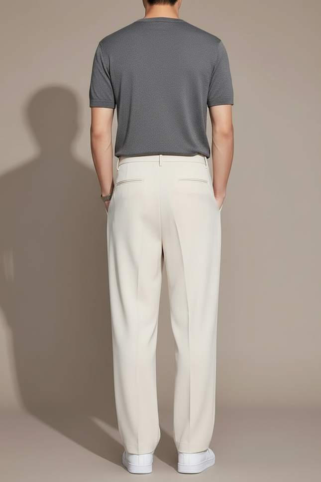 Pantalon Blanc Droit Ample Décontracté Homme Élégant - Beige Polyester - vue 2