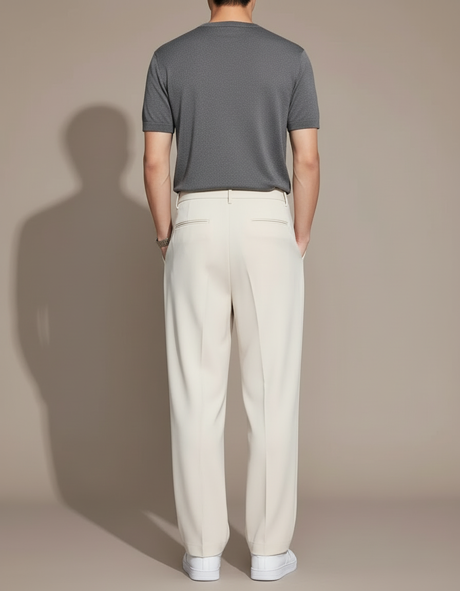 Pantalon Blanc Droit Ample Décontracté Homme Élégant - Beige Polyester - vue 2
