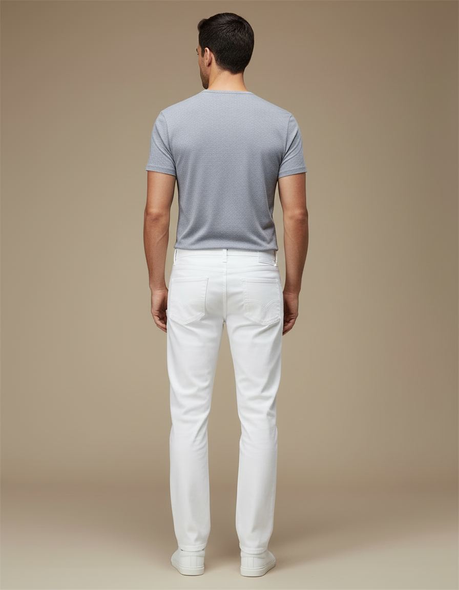 Pantalon Blanc Coton Droit Homme Décontracté - vue 2