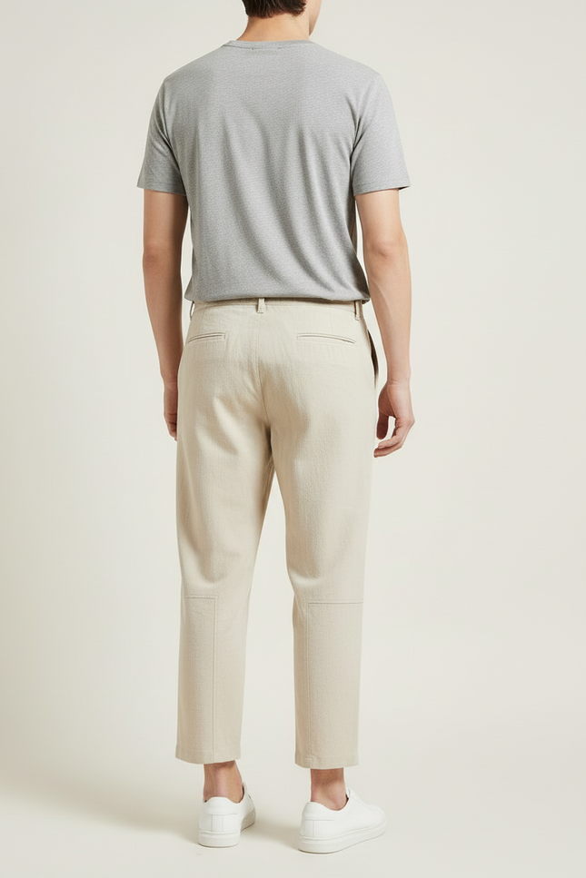Pantalon Blanc Lin Ample Décontracté Homme Estival - Beige - vue 2