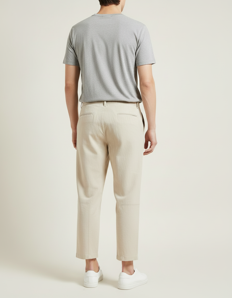 Pantalon Blanc Lin Ample Décontracté Homme Estival - Beige - vue 2