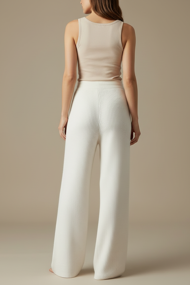 Pantalon Blanc Tricoté Ample Décontracté Femme - Maille - vue 2