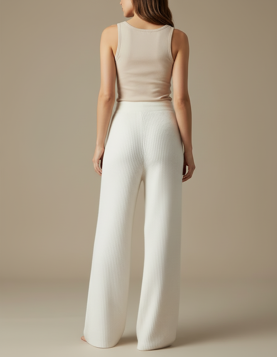 Pantalon Blanc Tricoté Ample Décontracté Femme - Maille - vue 2