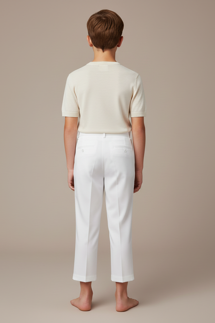Pantalon Blanc Droit Plissé Élégant Garçon Formel - Gabardine - vue 2