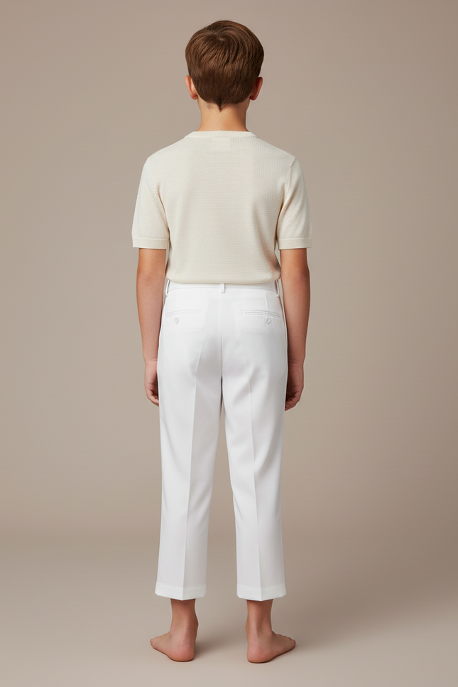Pantalon Blanc Droit Plissé Élégant Garçon Formel - Gabardine - vue 2