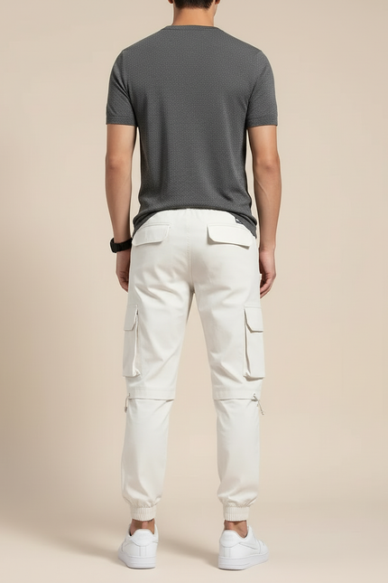 Pantalon Blanc Cargo Ample Multi-Poches Homme - Toile - vue 2
