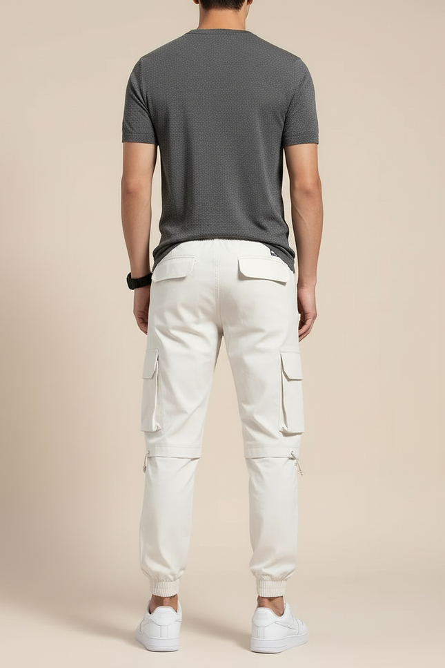 Pantalon Blanc Cargo Ample Multi-Poches Homme - Toile - vue 2