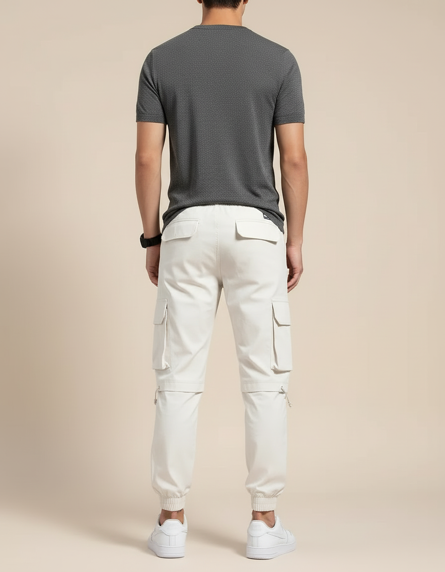 Pantalon Blanc Cargo Ample Multi-Poches Homme - Toile - vue 2