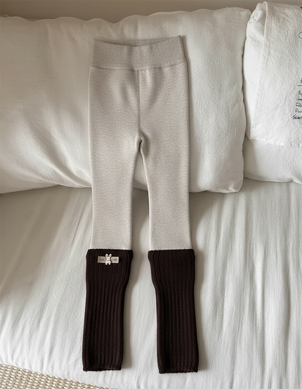 Pantalon Blanc Doublé Polaire Tricoté Côtelé Enfant - Gris Maille
