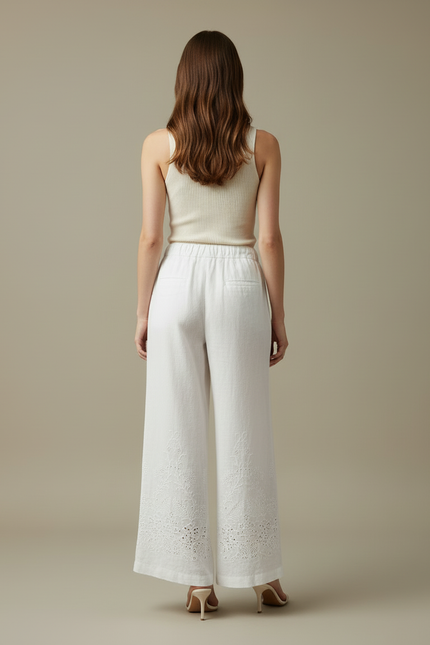 Pantalon Blanc Broderie Anglaise - Lin - vue 2