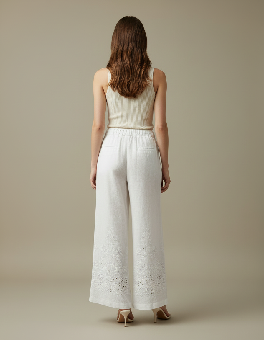Pantalon Blanc Broderie Anglaise - Lin - vue 2