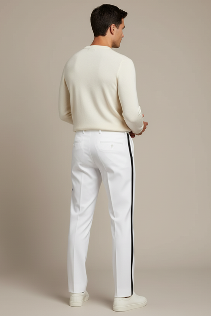 Pantalon Blanc Droit Bande Latérale Noire Homme - Polyester - vue 2