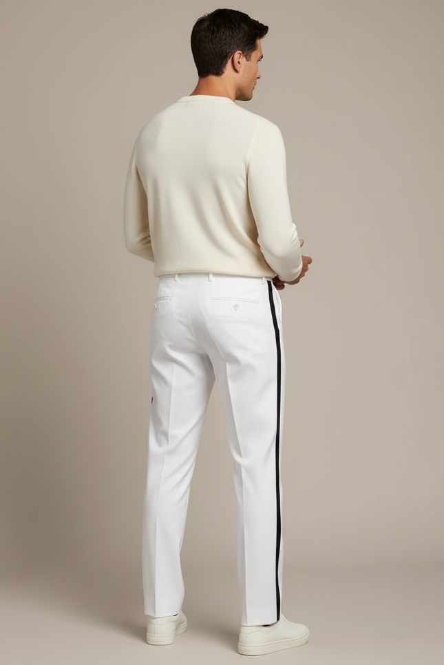 Pantalon Blanc Droit Bande Latérale Noire Homme - Polyester - vue 2