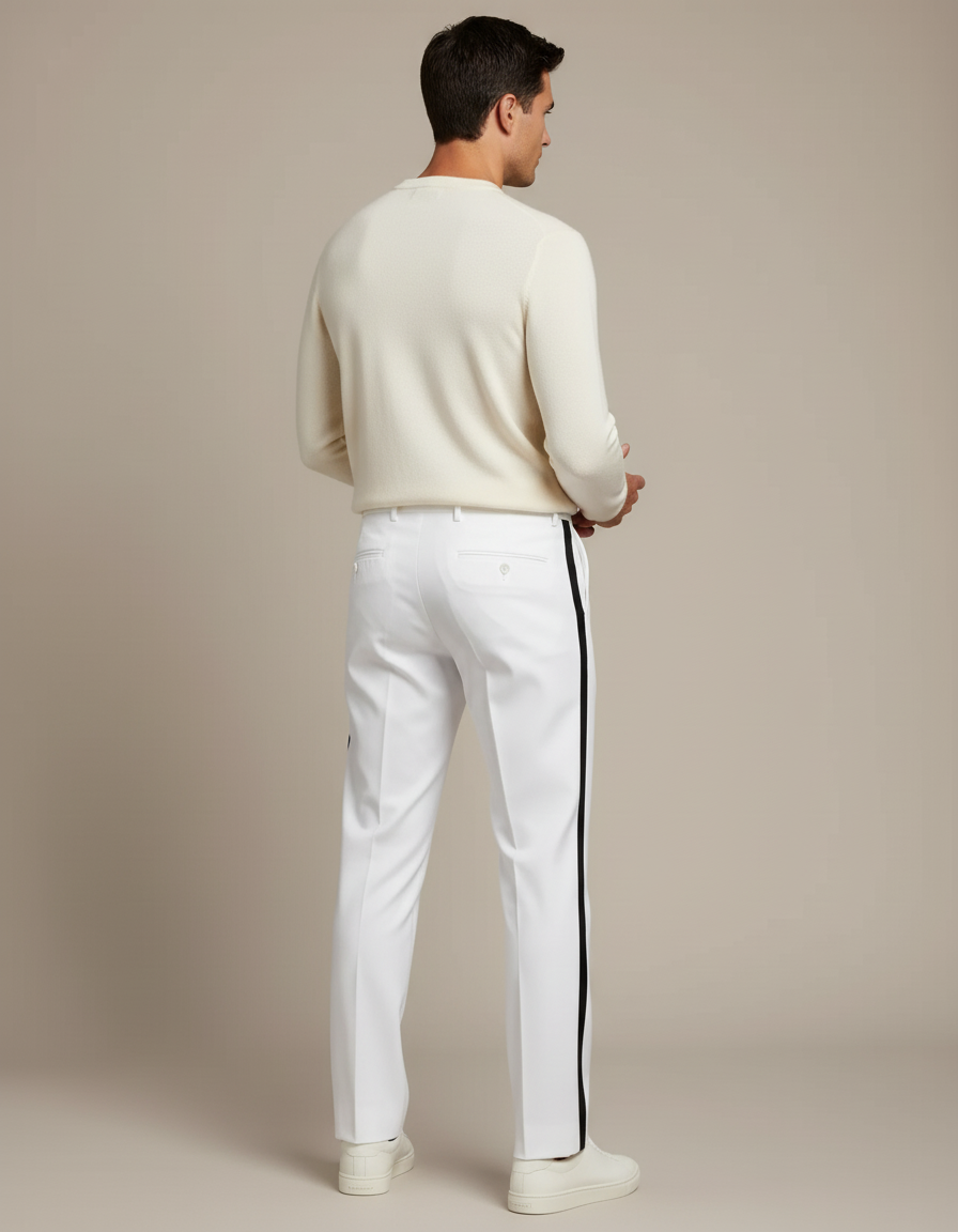 Pantalon Blanc Droit Bande Latérale Noire Homme - Polyester - vue 2