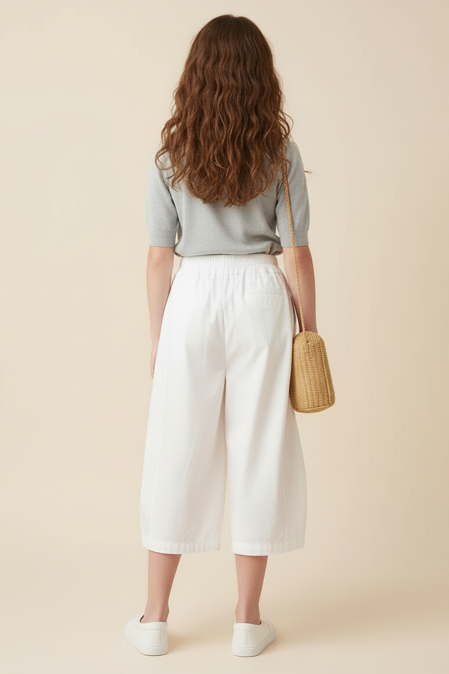 Pantalon Jupe Culotte Blanc - Coton - vue 2