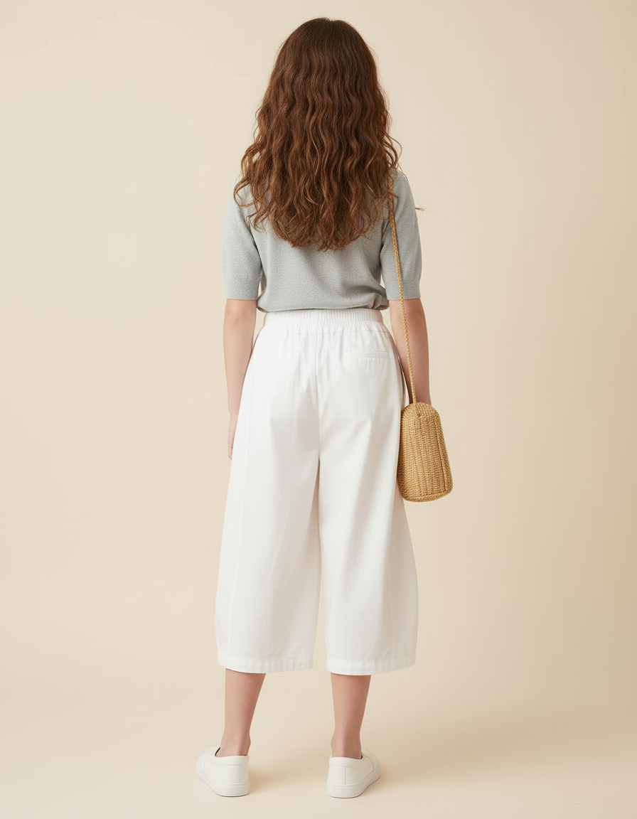 Pantalon Jupe Culotte Blanc - Coton - vue 2