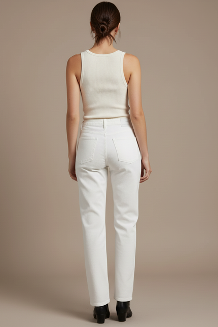 Pantalon Blanc Droit Taille Haute Femme Décontracté - Jean - vue 2