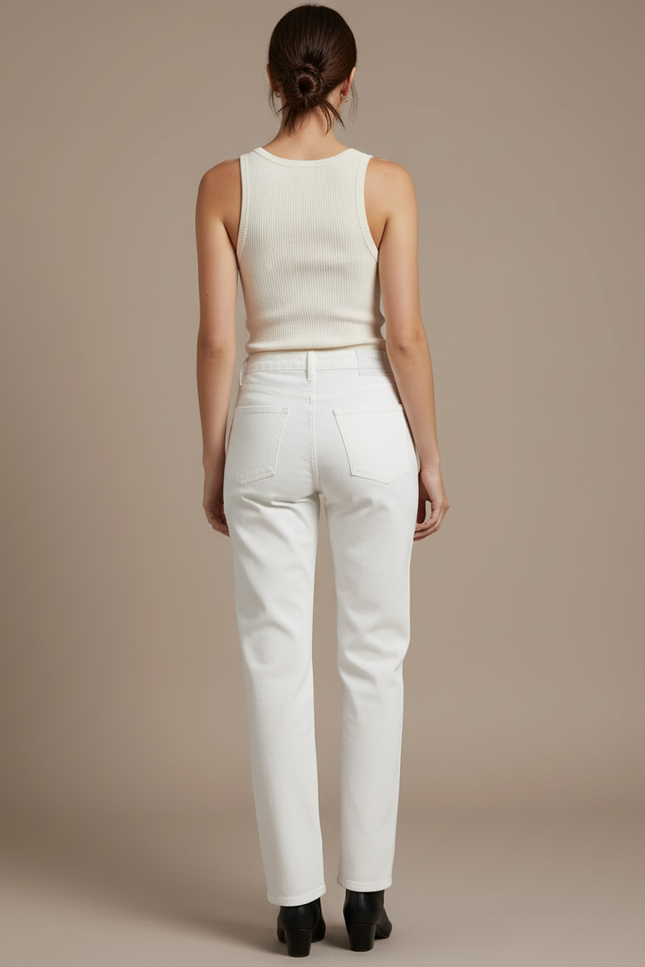 Pantalon Blanc Droit Taille Haute Femme Décontracté - Jean - vue 2