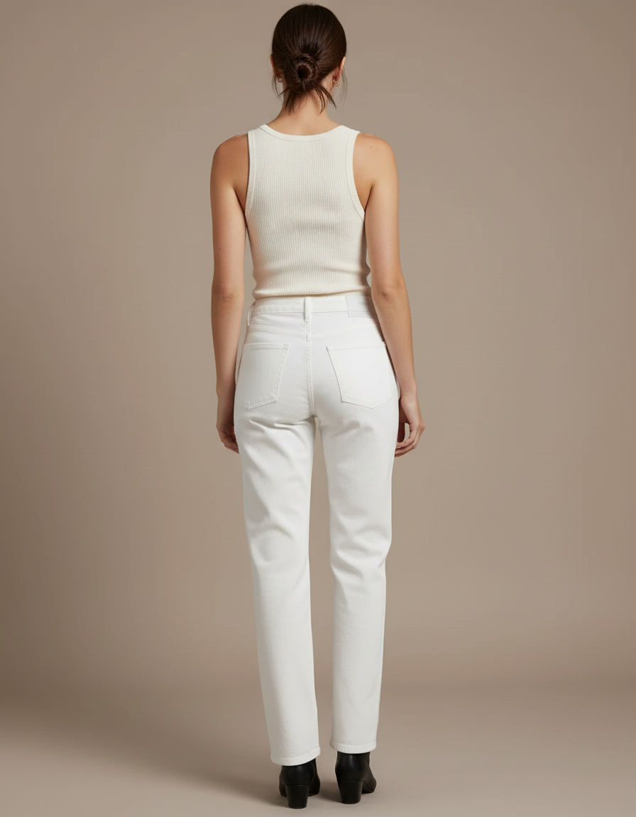 Pantalon Blanc Droit Taille Haute Femme Décontracté - Jean - vue 2