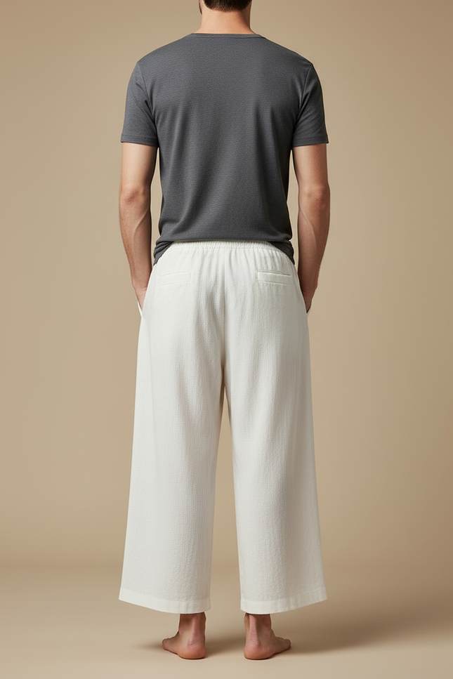 Pantalon Blanc Ample Décontracté Coton Homme Léger - Lin - vue 2