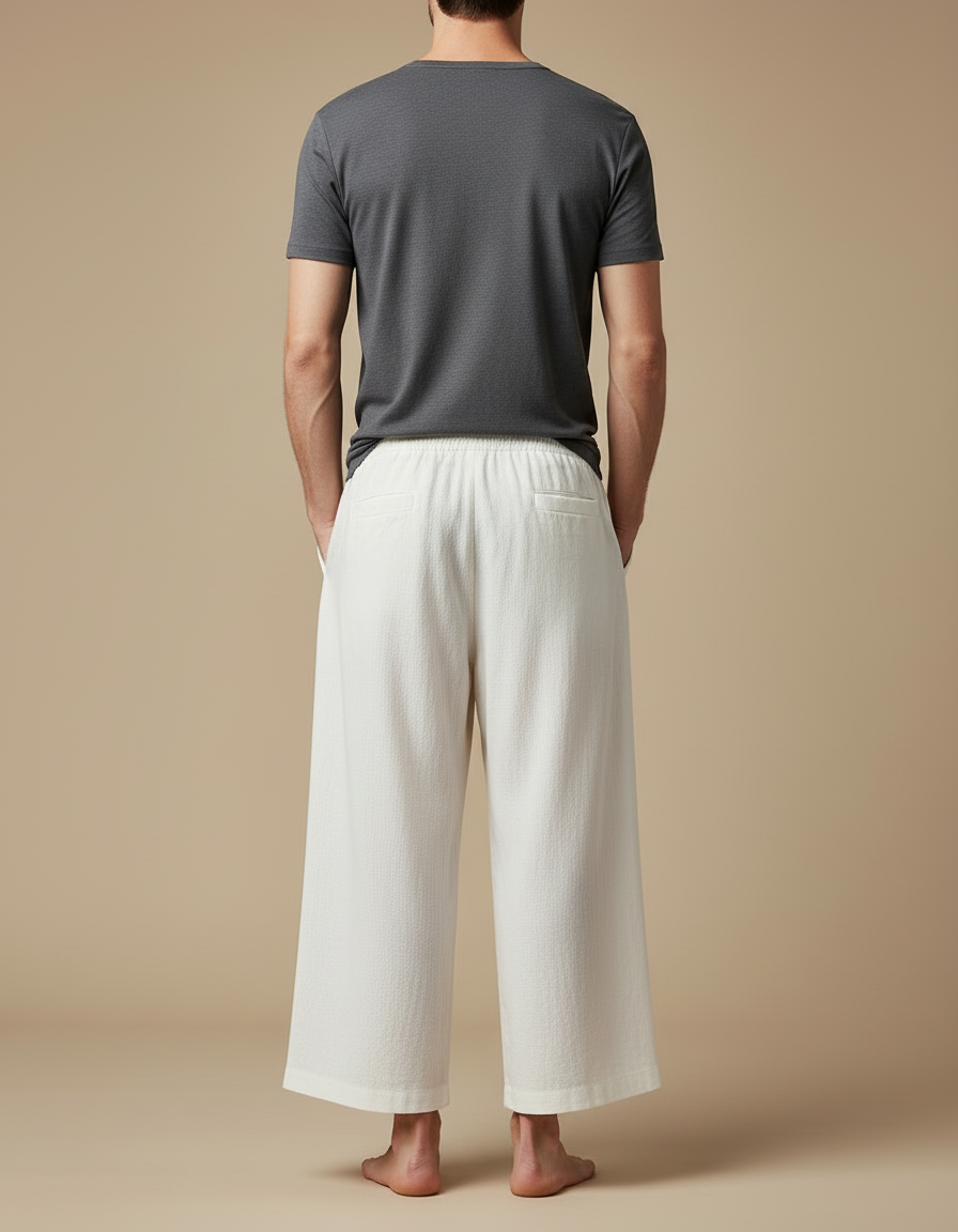 Pantalon Blanc Ample Décontracté Coton Homme Léger - Lin - vue 2