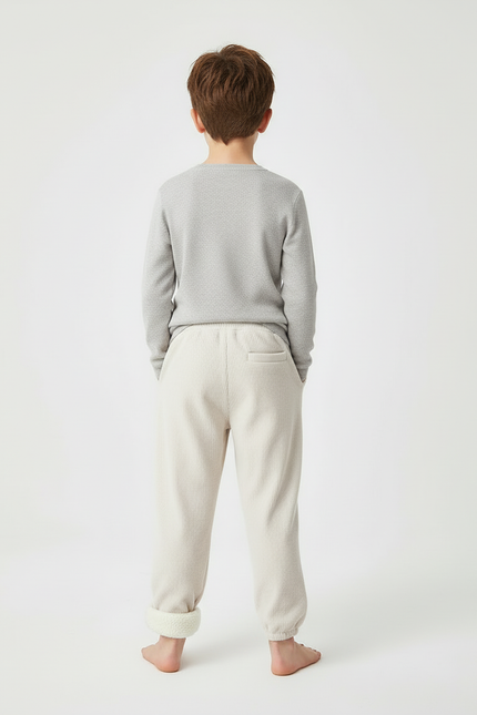 Pantalon Blanc Côtelé Ample Doux Hiver Enfant - Beige Cordé - vue 2