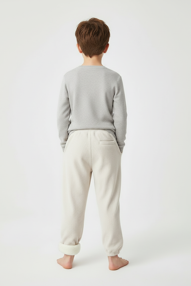 Pantalon Blanc Côtelé Ample Doux Hiver Enfant - Beige Cordé - vue 2