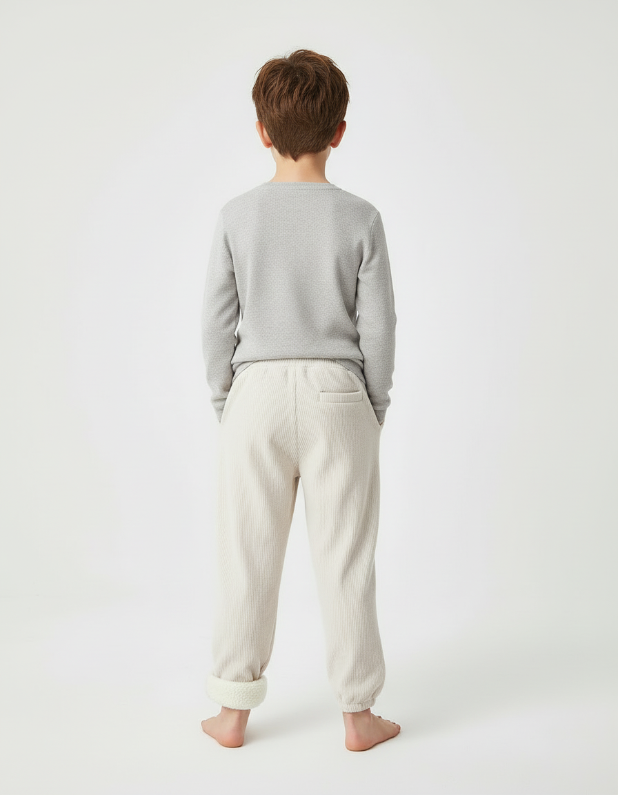Pantalon Blanc Côtelé Ample Doux Hiver Enfant - Beige Cordé - vue 2