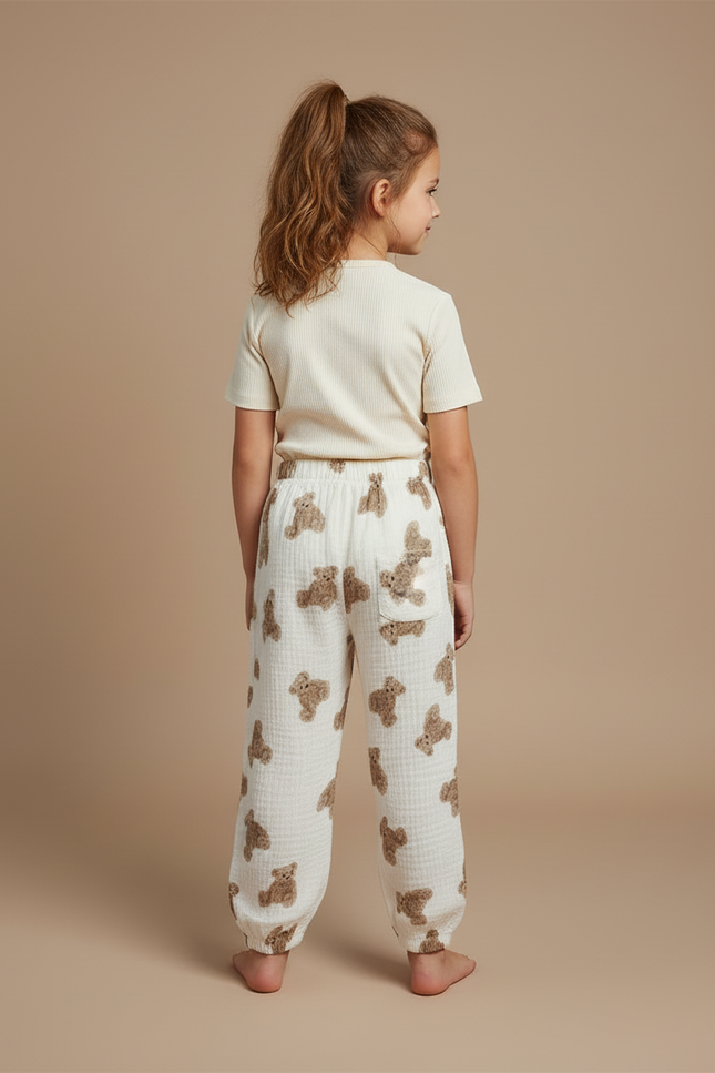 Pantalon Blanc Mousseline Ample Motif Ours Enfant - Coton - vue 2