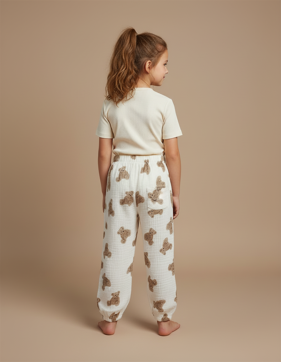 Pantalon Blanc Mousseline Ample Motif Ours Enfant - Coton - vue 2