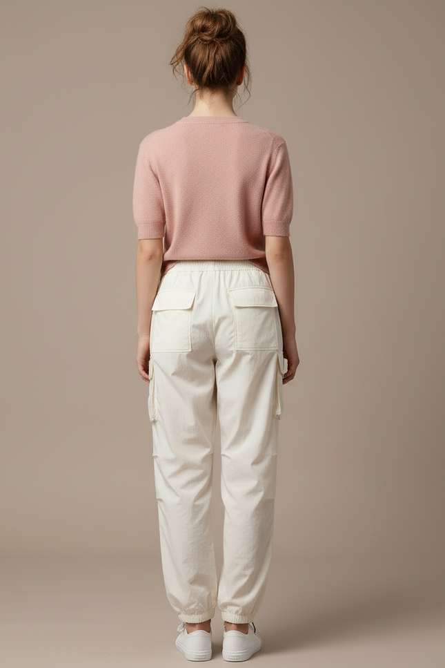 Pantalon Blanc Cargo Ample Cordon Décontracté Femme - Polyester - vue 2