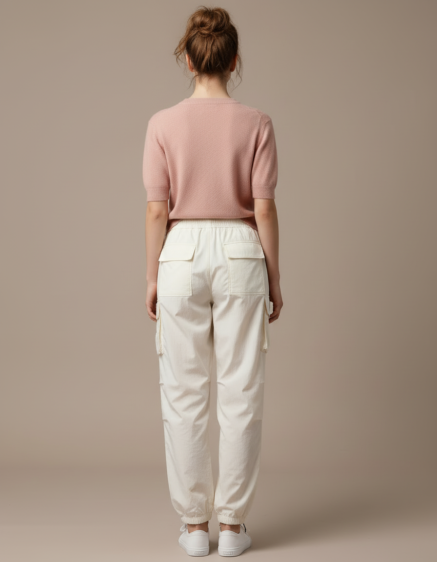 Pantalon Blanc Cargo Ample Cordon Décontracté Femme - Polyester - vue 2