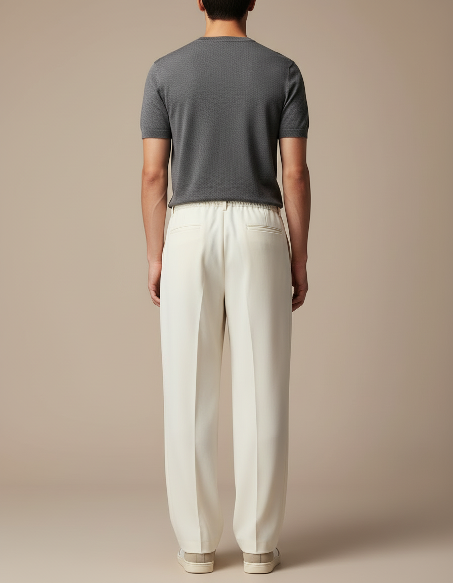 Pantalon Blanc Ample Décontracté Homme Cordon - Gabardine - vue 2