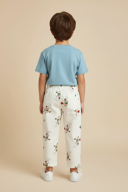 Pantalon Blanc Coton Imprimé Dessins Animaux Décontracté Enfant - vue 2