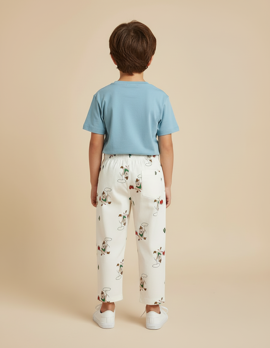 Pantalon Blanc Coton Imprimé Dessins Animaux Décontracté Enfant - vue 2