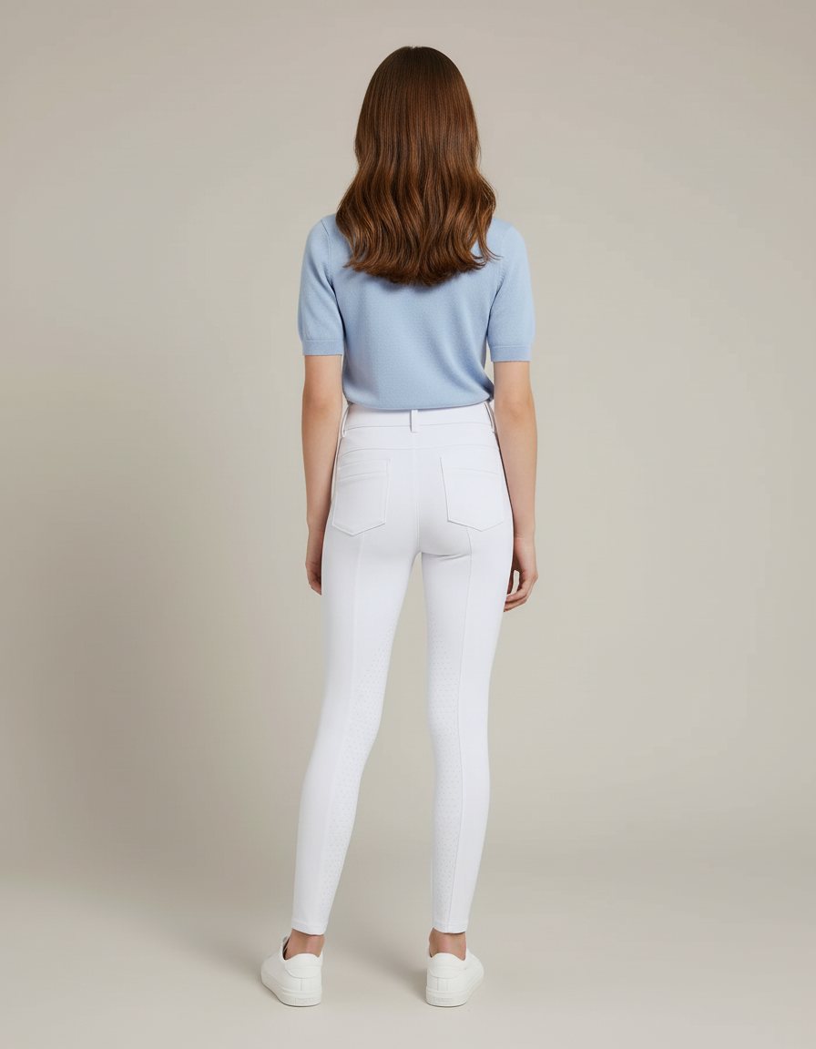 Pantalon Blanc Équestre Fille Slim Silicone - Polyester - vue 2
