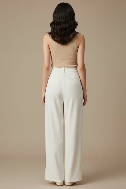 Pantalon Blanc Droit Ample Élégant Fluide Femme - Viscose - vue 2