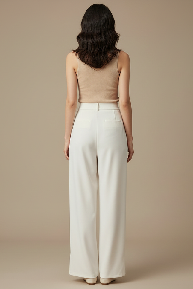 Pantalon Blanc Droit Ample Élégant Fluide Femme - Viscose - vue 2
