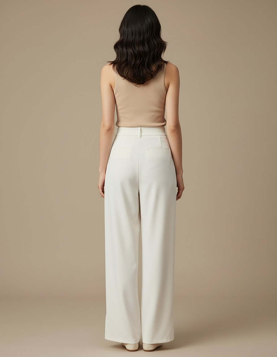 Pantalon Blanc Droit Ample Élégant Fluide Femme - Viscose - vue 2