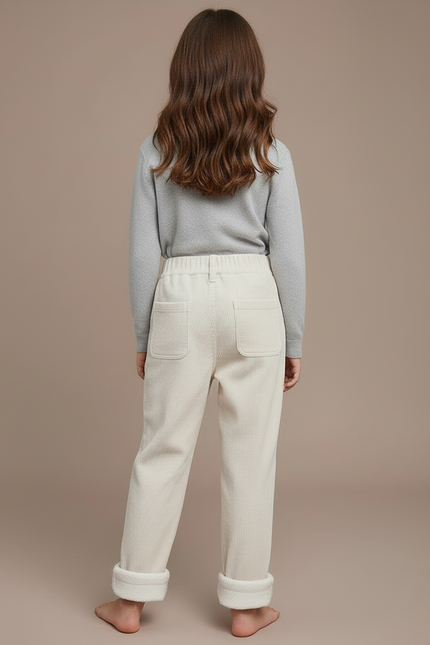Pantalon Blanc Côtelé Enfant Ample Doublé Chaud - Beige Cordé - vue 2