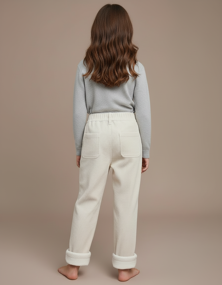 Pantalon Blanc Côtelé Enfant Ample Doublé Chaud - Beige Cordé - vue 2