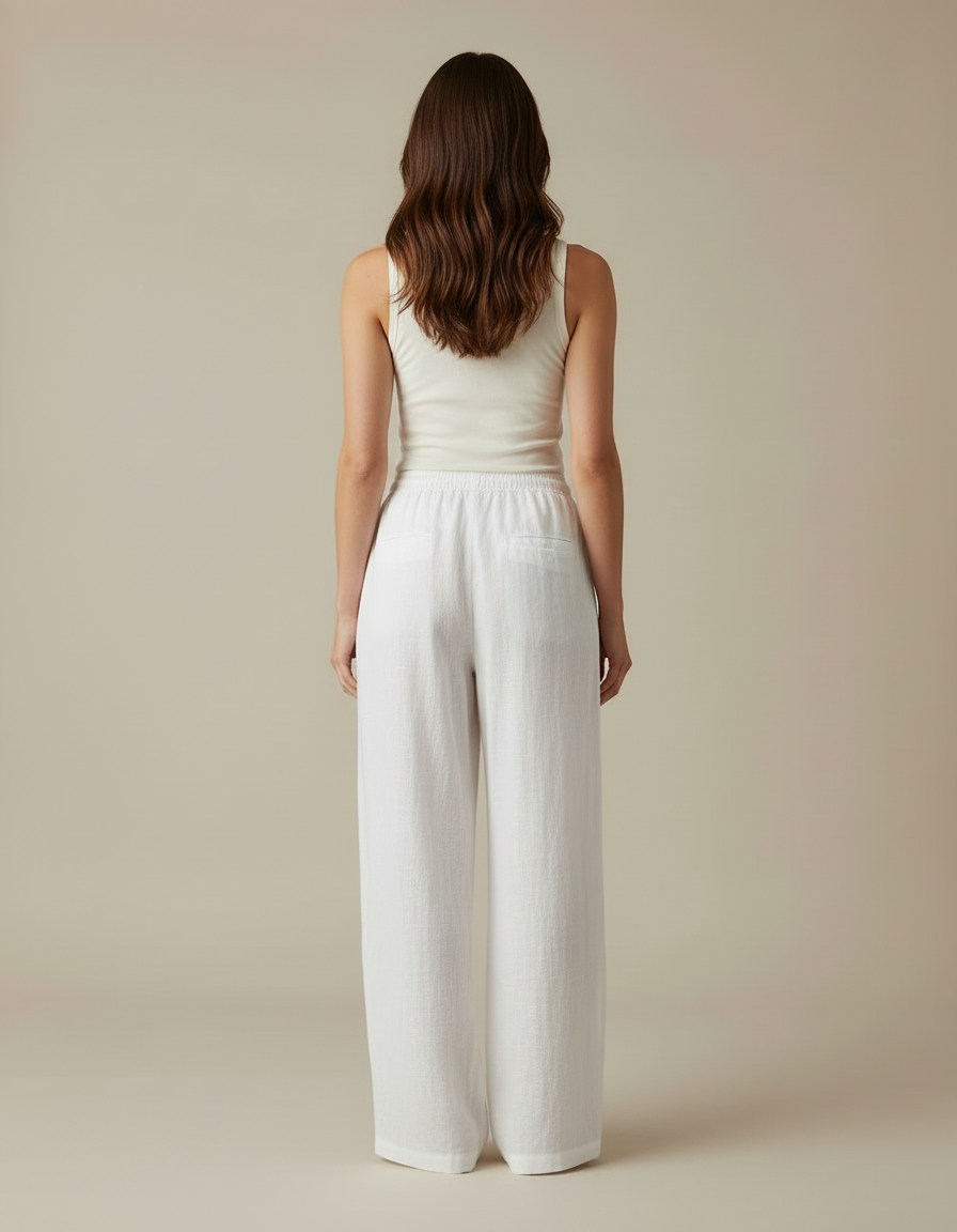 Pantalon Blanc Lin Fluide Ample Taille Haute - vue 2