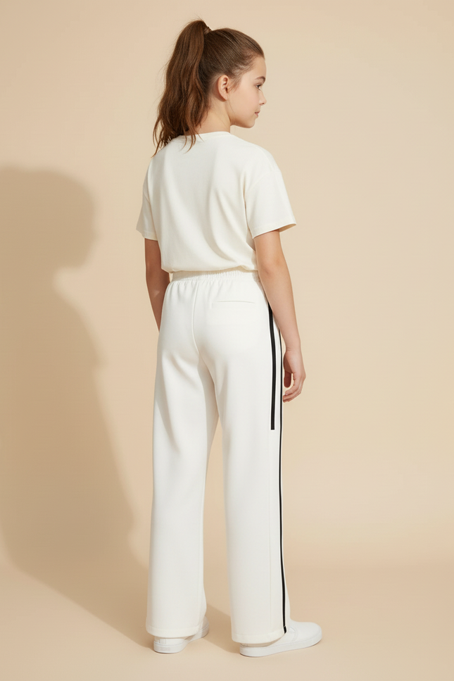 Pantalon Blanc Ample Décontracté Rayures Noires - Polyester - vue 2
