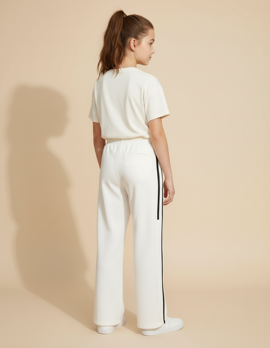 Pantalon Blanc Ample Décontracté Rayures Noires - Polyester - vue 2